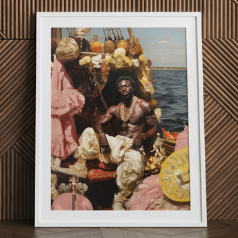Douglas - Black Gay Pirate Art Print / Canvas White-framed Muscular Man Ornate Cream-colored Attire, Myth Made Flesh, Prints