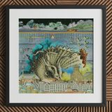Down where It’s Wetter Pt 2 - Stampa artistica collage di creature marine, 12x12’’ / 31x31cm / Cornice nera / Passe-partout, Poster, stampe e arte visiva,