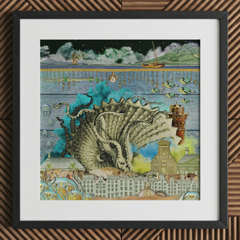 Down where It’s Wetter Pt 2 - Sea Creature Collage Art Print Framed Artwork Surreal Underwater Scene Octopus Surrounded, Urban Landscapes