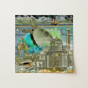 Down where It’s Wetter Pt 3 - Sea Turtle Collage Art Print, 12x12’’ / 31x31cm / Unframed / no Border, Posters Prints & Visual Artwork, Toby
