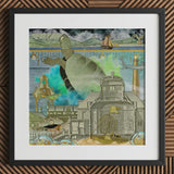 Down where It’s Wetter Pt 3 - Sea Turtle Collage Art Print Framed Mixed-media Artwork Surreal Architectural Structures, Toby Leon, Baroque