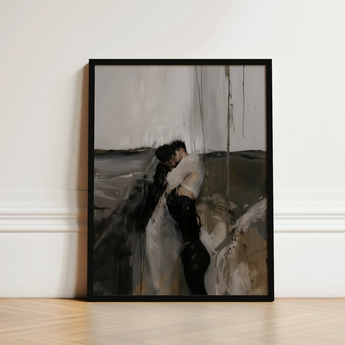 Black-framed Abstract Painting Two Figures Muted Textured Background Latino Gay Couple, Surreal, Art Print