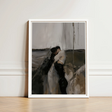 Minimalist White-framed Art Print Abstract Moody Depiction Two Latino Gay Couple, Surreal