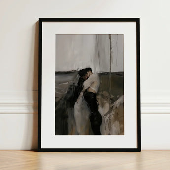 Dripping - Surreal Gay Couple Art Print / Canvas Black-framed Abstract Painting White Mat Two Figures Muted Latino, Prints