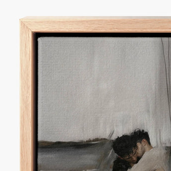 Light Wood-framed Canvas Print Soft Textured Gray Background Latino Gay Couple, Surreal, Art