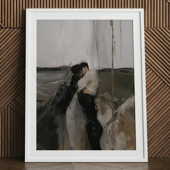 Dripping - Surreal Gay Couple Art Print / Canvas White-framed Abstract Painting Two Figures Embrace Muted Textured Latino, Prints