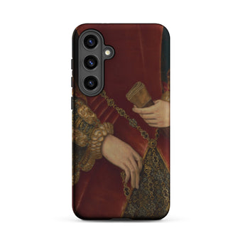 Duchess of Norfolk - Hans Eworth Phone Case Samsung Galaxy S24 Plus / Matte Red Velvet-clad Figure Ornate Gold Embroidery Scroll Depicted