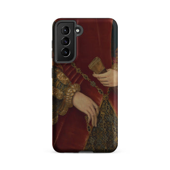 Duchess of Norfolk - Hans Eworth Phone Case Samsung Galaxy S21 Fe / Matte Red Velvet-clad Hand Golden Chain Scroll Printed Phone Hans