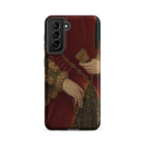 Duchess of Norfolk - Hans Eworth Phone Case Samsung Galaxy S21 Fe / Matte Red Velvet-clad Hand Golden Chain Scroll Printed Phone Hans