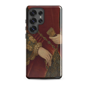 Duchess of Norfolk - Hans Eworth Phone Case Samsung Galaxy S25 Ultra / Gloss Red Velvet-clad Hand Golden Chain Scroll Printed Sleek Hans