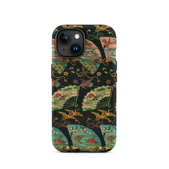 Ducks & Cranes Fan Pattern - G.a. Audsley Phone Case Iphone 15 / Matte Patterned Phone Case Meiji-era Textile Patterns, Cranes Fan Pattern,