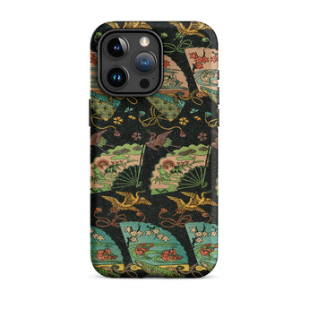 Ducks & Cranes Fan Pattern - G.a. Audsley Phone Case Iphone 15 Pro Max / Matte Patterned Iphone Case Meiji-era Textile Patterns, Cranes Fan