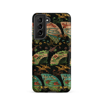 Ducks & Cranes Fan Pattern - G.a. Audsley Phone Case Samsung Galaxy S21 / Matte Black Phone Case Intricate Traditional Japanese-inspired