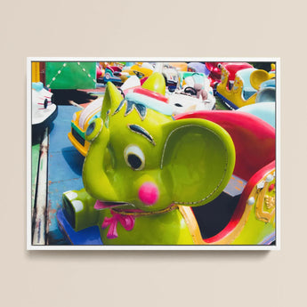 No Dumbo 2 + too Giclée Print / Canvas Bright Green Elephant-shaped Carousel Ride Pink Nose Bow Giclée Print, Living Space, Waking Dream
