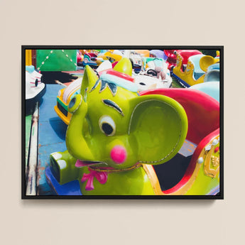 No Dumbo 2 + too Giclée Print / Canvas Vibrant Lime Green Cartoon Elephant Ride Pink Nose Giclée Print, Living Space, Waking Dream