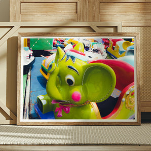 No Dumbo 2 + too Giclée Print, Colorful Cartoon-style Green Mouse Toy Pink Nose Bow