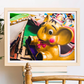 No Dumbo Giclée Print / Canvas Framed Photograph Yellow Cartoon Mouse Carnival Ride Figure Dumbo Giclée Print, Vibrant Carousel Elephant,