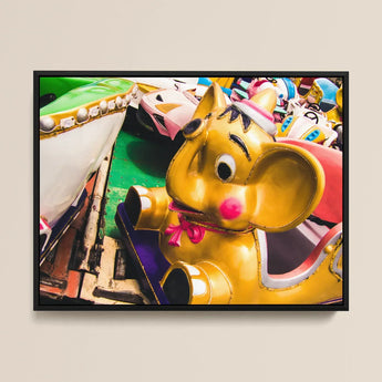 No Dumbo Giclée Print / Canvas Golden Mouse-shaped Carousel Ride Pink Bow Nose Glossy Dumbo Giclée Print, Vibrant Elephant, Fair Trade