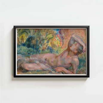Framed Painting Nude Figure Impressionistic Style Soft Pastel Enckell’s Adonis Lies, Restless Foliage, Final Embers