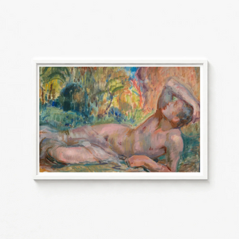 Framed Reproduction Soft Impressionistic Painting Nude Figure Outdoor Enckell’s Adonis Lies, Restless Foliage, Final Embers