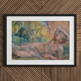Dying Adonis - Magnus Enckell Fine Art Print / Canvas Black Framed Artwork White Mat Pastel-colored Nude Figure Enckell’s Lies, Restless