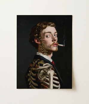 Breathless - Impression artistique gothique chic de squelette fumant
