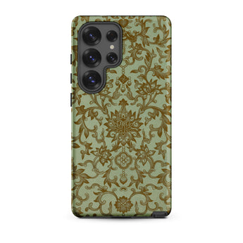 Earthy Chinese Florals - Owen Jones Samsung Case, Galaxy S25 Ultra / Matte, Smartphone Ornate Light Green Gold Floral Patterned Case