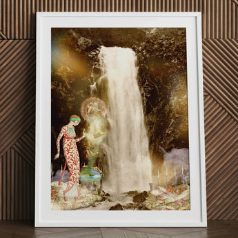 Echo the Siren Assassin - Greek Sea Witch Myth Art Print White-framed Artwork Woman Ornate Red White Patterned Dress, Aquatic Realm Prints