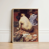 El Descanso De La Modelo - Antonio Cortina Farinós Art Print / Canvas Framed Reproduction Classical Painting Nude Woman Interior Enclosed,