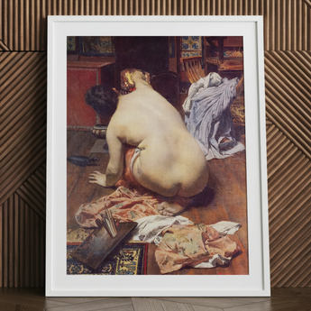 El Descanso De La Modelo - Antonio Cortina Farinós Art Print / Canvas White-framed Art Print Classical Painting Nude Figure Floor Antonio