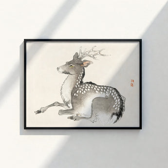 Framed Ink Wash Painting Spotted Deer Delicate Antlers Kōno Bairei’s Elk, Nihonga Art Print, Meiji-era Artistry
