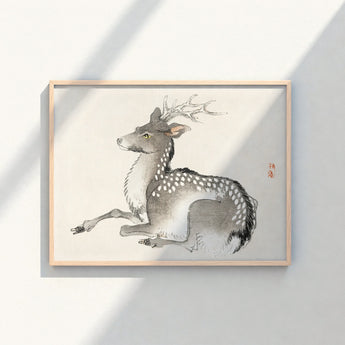 Delicate Ink-wash Painting Spotted Deer Intricate Antlers Framed Kōno Bairei’s Elk, Nihonga Art Print, Meiji-era Artistry