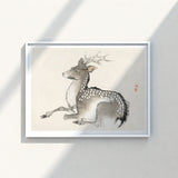 Framed Ink Wash Painting Spotted Deer Delicate Antlers Kōno Bairei’s Elk, Nihonga Art Print, Meiji-era Artistry