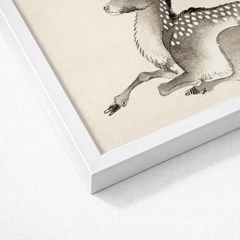 Framed Artwork Detailed Black-and-white Illustration Fawn White Spots Kōno Bairei’s Elk, Nihonga Art Print, Meiji-era Artistry