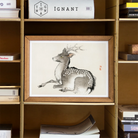 Elk - Kōno Bairei Meiji-era Nihonga Deer Art Print, Framed Ink Deer Antlers Spotted Fur
