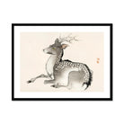 Elk - Kōno Bairei Meiji-era Nihonga Deer Art Print, Spotted Deer Antlers Ink Wash Painting Style
