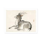 Elk - Kōno Bairei Meiji-era Nihonga Deer Art Print, Spotted Deer Antlers Rendered Traditional Asian Ink Wash