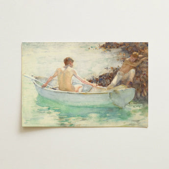 Embarkation (1911) - Henry Scott Tuke Art Print / Canvas Soft Watercolor Painting Depicts Light Blue Rowboat Two