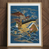 Fukusa bordado - Impresión artística textil de la era Meiji / Lienzo, 24x32’’ / 61x81cm / Marco natural / Paspartú, pósters, impresiones y obra visual,