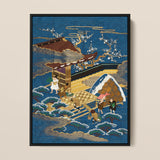 Embroidered Fukusa - Meiji Era Textile Art Print / Canvas, 12x16’’ / 31x41cm / Black Frame, Posters Prints & Visual Artwork, Toby Leon