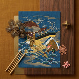 Embroidered Fukusa - Meiji Era Textile Art Print / Canvas Detailed Blue Gold Embroidered Japanese-style Artwork Traditional Scene Silk