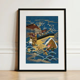 Embroidered Fukusa - Meiji Era Textile Art Print / Canvas Framed Japanese-style Artwork Traditional Scene Figures Wooden Platform Silk,