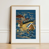Embroidered Fukusa - Meiji Era Textile Art Print / Canvas Framed Japanese Ukiyo-e Style Print Traditional Scene Figures Embroidered Silk