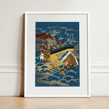 Embroidered Fukusa - Meiji Era Textile Art Print / Canvas, Embroidered Silk Fukusa, Peasants Bearing Tribute, Meiji Era Textile