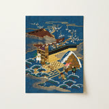 Embroidered Fukusa - Meiji Era Textile Art Print / Canvas Traditional Japanese Ukiyo-e Style Wooden Bridge Ornate Silk, Peasants Bearing