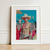 Emilio - Lowbrow Cowboy Pop Art Print / Canvas Framed Artwork Tattooed Man White Hat Red, Stands Prints