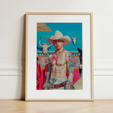 Emilio - Lowbrow Cowboy Pop Art Print / Canvas Framed Portrait Tattooed Man White Cowboy Hat Red Lowbrow Pop, Pop Art, Emilio Stands