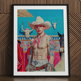 Emilio - Lowbrow Cowboy Pop Art Print / Canvas Framed Portrait Tattooed Man White Hat Red, Stands Prints