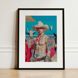Emilio - Lowbrow Cowboy Pop Art Print / Canvas Vibrant Framed Portrait Tattooed Man White Hat, Stands Prints