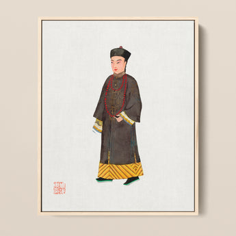 Framed Traditional Chinese Portrait Man Dark Formal Robes Qing Dynasty Manchu, Fashion Art, Bureaucratic Finesse